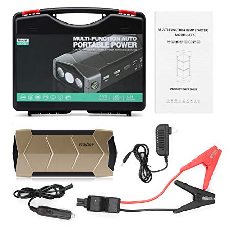 FCONEGY 400A Peak 13800mAh Portable Car Jump Starter (up to 6.5L Gas or 5.3L Diesel Engine) Portable Battery Booster, Power Bank and Phone Charger with Dual USB Ports, Car Charger and AC Adapter