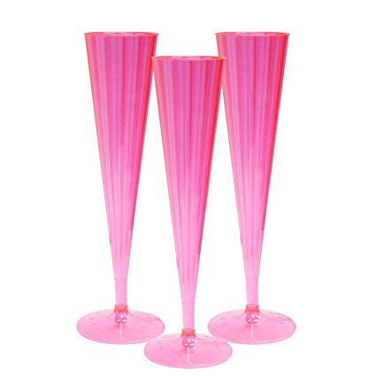 Party Essentials Hard Plastic Two Piece 5-Ounce Champagne Flutes, Neon Pink, 10 Count