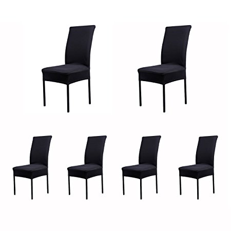 6 x Removable Short Stretch Spandex Dining Chair Slipcovers Protector, Super Fit Banquet Chair Seat Cover for Hotel and Wedding Ceremony, Washable (Black)