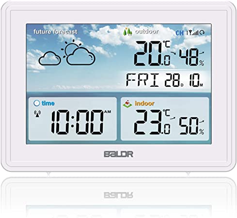 Weather Station Indoor Outdoor Thermometer Hygrometer with 4.5in Large Screen Colorful LCD Digital Display, RCC Automatic Real-time Positioning, Weather Forecast, Cold-Resistant and Waterproof Sensor