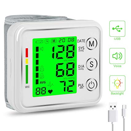 Wrist Blood Pressure Monitor,MOICO Voice Broadcast Automatic Digital Blood Pressure Monitor with USB Charging, Backlight LCD Display-BP Monitor Blood Pressure Cuff Detects Irregular Heartbeat