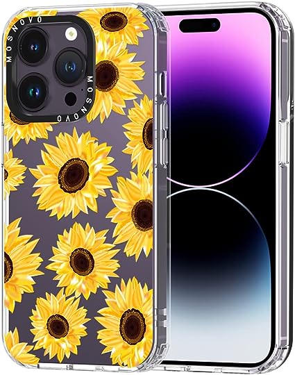 MOSNOVO Compatible with iPhone 14 Pro Case, [Buffertech 6.6 ft Drop Impact] [Anti Peel Off Tech] Clear TPU Bumper Women Girl Phone Case Cover with Sunflower Floral Designed for iPhone 14 Pro 6.1"