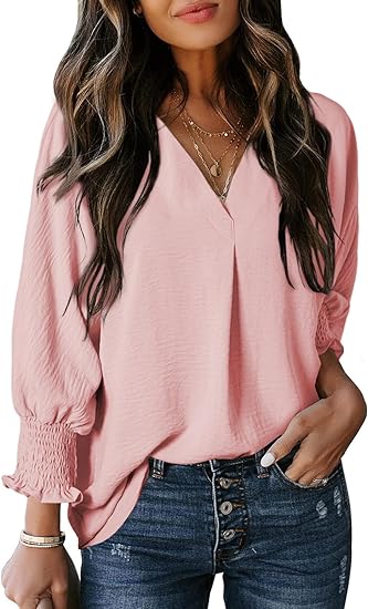 Dokotoo Womens Tunic Tops V Neck Casual Loose 3/4 Sleeve Shirts Dressy Blouses Tops Overiszed T Shirts