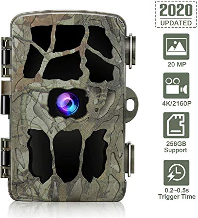 20MP Trail Camera 4K Game Camera, GRM Wildlife Hunting Camera with Night Vision Waterproof Security Camera 0.2s Trigger Time Motion Activated Support 256G TF Card (Not Included)