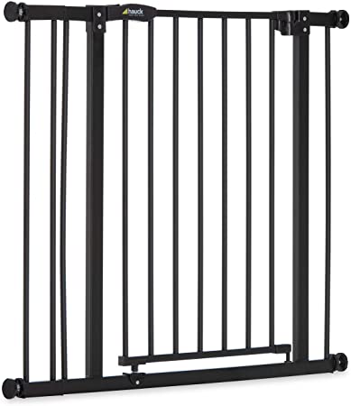 Hauck Close N Stop Metal Stair Gate   9 cm Extension, Safety Gate for Kids for Openings 84 - 89 cm, Pressure Fit, No Drilling, Compatible with Y-Spindle for Railings, Charcoal Grey