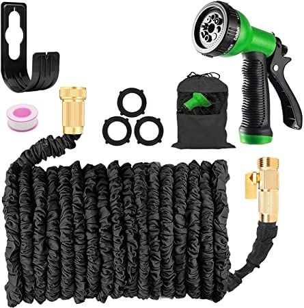 AIGUMI Hose Pipes Garden Hose Expandable, Flexible Garden Hose Pipe 8 Function Spray Gun Expanding Magic Water Pipes with Solid Brass Fittings for Home, Garden, Yard, Car Cleaning (100ft)