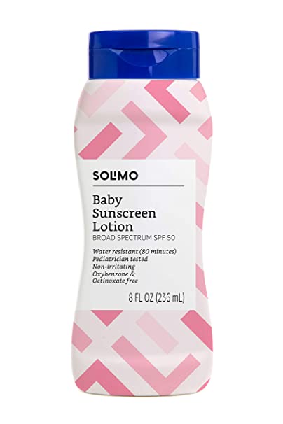 Amazon Brand - Solimo Baby Sunscreen SPF 50, Reef Friendly (Octinoxate & Oxybenzone Free), 8 Fluid Ounce