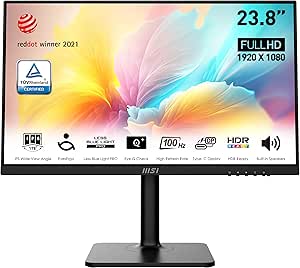 MSI Modern MD2412P, 24", 1920 x 1080 (FHD) IPS, FreeSync, HDR Ready, 100Hz, TUV Certified Eyesight Protection, 1ms, VGA, HDMI,Black