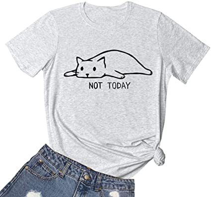 YITAN Women Not Today Cat Cute Graphic Tee Shirts(Gift Ideas)