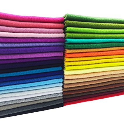 flic-flac 42pcs1.4mm Thick Soft Felt Fabric Sheet Assorted Color Felt Pack DIY Craft Sewing Squares Nonwoven Patchwork (20cm 20cm)