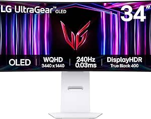 LG Ultragear Curved OLED Gaming Monitor 34GS95QE, 34 Inch, 1440p, 240Hz, 0.03ms, OLED Display, HDR 10, NVIDIA G-Sync & AMD FreeSync Compatible, Smart Energy Saving, DisplayPort, HDMI