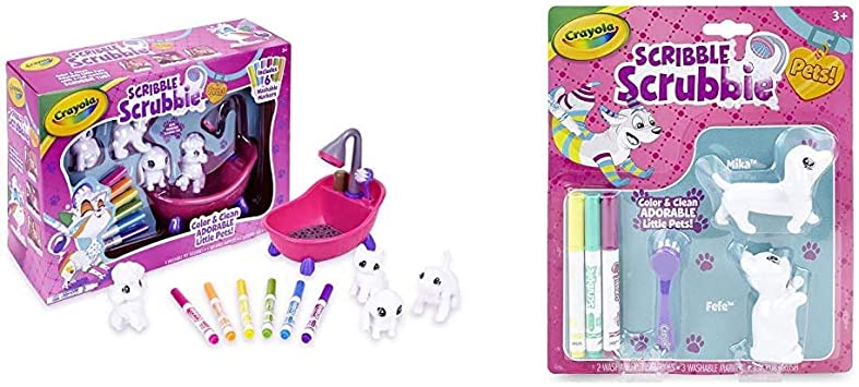 Crayola Scribble Scrubbie Pets Scrub Tub Animal Toy Set, Kids Indoor Activities at Home, Gift Age 3  & Scribble Scrubbie Pets, 2 Pack, Animal Toy Set, Gift for Kids