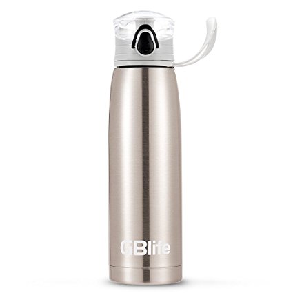 GBlife Double-Walled Vacuum Insulated Stainless Steel Water Bottle Portable Travel Mug (Silver)
