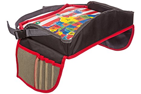 Childrens Travel Tray – Kids Car Seat Tray for Road Trips Bus Train and Plane Journeys – Medium – Black – By Driving With Kids – Works on Buggy and Pushchair