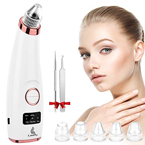 Blackhead Remover Vacuum, Looffy Electric Pore Vacuum Facial Vacuum Pore Cleaner, Acne Comedone Removal Cleanser Extractor Kit Rechargeable Suction Tool with Hot Compress LED Display for Women and Men