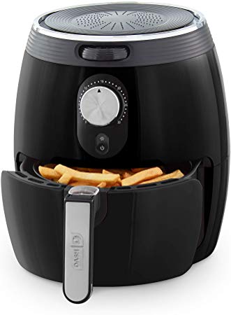 DASH DMAF355GBBK02 Deluxe Electric Air Fryer   Oven Cooker with Temperature Control, Non Stick Fry Basket, Recipe Guide   Auto Shut off Feature, 3qt, Black