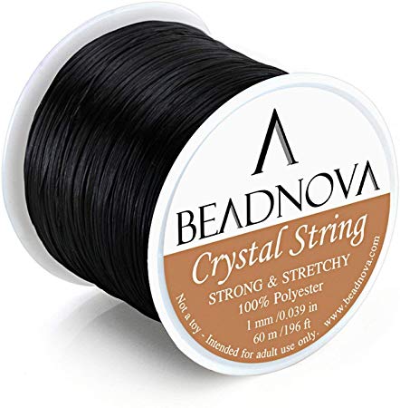 BEADNOVA 1mm Elastic Stretch Polyester Crystal String Cord for Jewelry Making Bracelet Beading Thread 60m/roll (Black)