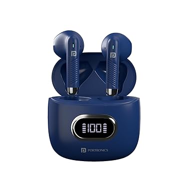 Portronics Harmonics Twins S9 True Wireless in Ear Earbuds with Upto 30H Playtime, Digital Display, 13mm Drivers, Balanced Bass, BT 5.3v, Touch Control, IPX4 Splash Resistant, Rapid Charging(Blue)