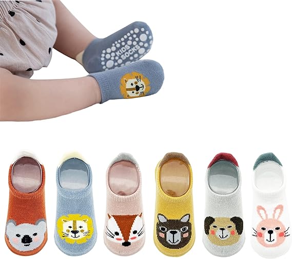 Baby Anti-Slip Ankle Socks Cute Cartoon Grips Socks for Infants Toddler Boys Girls 5/6 Pair