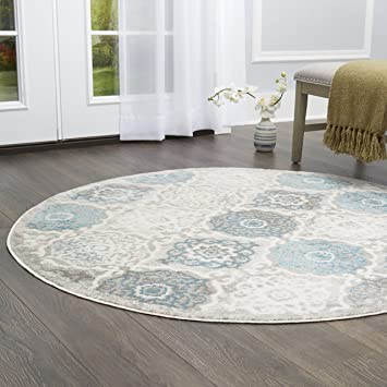 Home Dynamix Boho Andorra Bohemian Damask Area Rug, 7'10" Round, Gray/Aqua