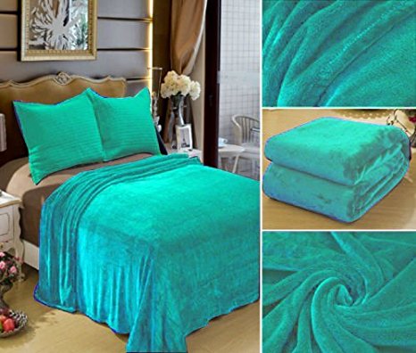 Super Silk Soft Solid Diamond Blanket, Turquoise Blue Teal Throw Reversible , 3 Lbs 100% Polyester Queen Size 82"*92"