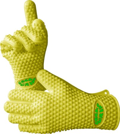 VRP Heat Resistant Silicone BBQ Gloves - Best Protective Insulated Oven, Grill, Baking, Smoker or Cooking Gloves - Mustard Yellow M/L - Replace Your Potholder and Mitts - Five Fingered Waterproof Grip - 9 COLORS!