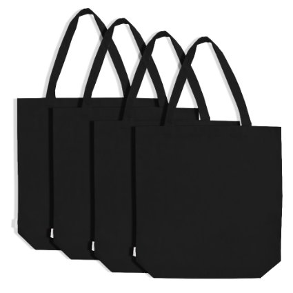 Augbunny 100% Cotton Canvas Shopping Tote Bag Grocery Bag 4-pack
