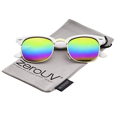 zeroUV - Half Frame Semi Rimless Sunglasses for Men Women with Colored Mirror Lens 50mm