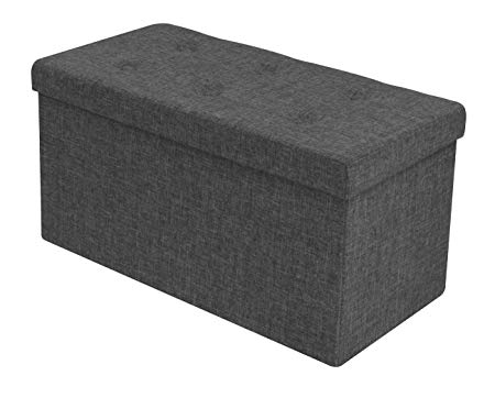 Sorbus Storage Ottoman Bench – Collapsible/Folding Bench Chest with Cover – Perfect Toy and Shoe Chest, Hope Chest, Pouffe Ottoman, Seat, Foot Rest, – Contemporary Faux Linen (Gray)