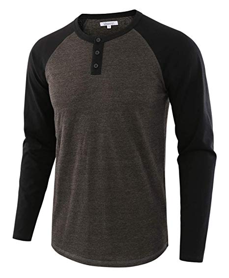 Vetemin Men's Casual Vintage Long Sleeve Raglan Henley Shirts Baseball T-Shirt