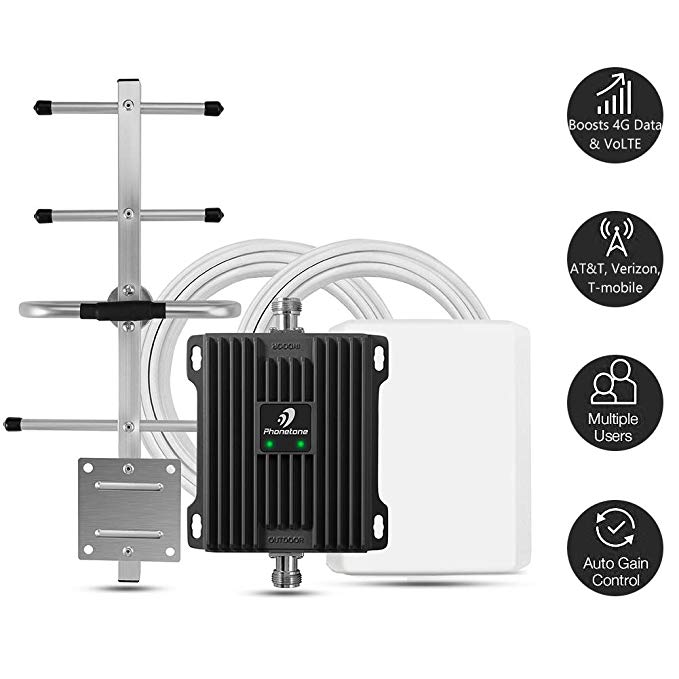 Cell Phone Signal Booster for Home and Office - Boost 4G LTE Data for Verizon AT&T and T-Mobile - 65dB Dual Band 700MHz Band 12/17/13 Cellular Repeater kit with High Gain Panel/Yagi Antennas