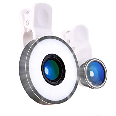 Universal Clip on Selfie Light, GTIMES™ Rechargeable Selfie Light Portable 12 LED Fill Light Lens 185° Fish-eye Lens 0.65X Wide Angle Lens 10X Macro Lens for iPhone 7 Smartphones (Black)