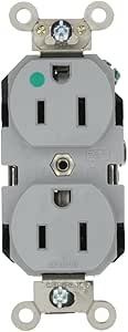 Leviton 8200-GY 15-Amp, 125-Volt, Extra Heavy Duty Hospital Grade, Duplex Receptacle, Straight Blade, Self Grounding, Back and Side Wired, Gray