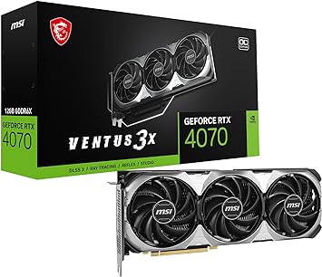 MSI GeForce RTX 4070 VENTUS 3X E 12G OC Gaming Graphics Card - 12GB GDDR6X, PCI Express Gen 4, 192-bit, 3x DP v 1.4a, HDMI 2.1a (Supports 4K & 8K HDR)