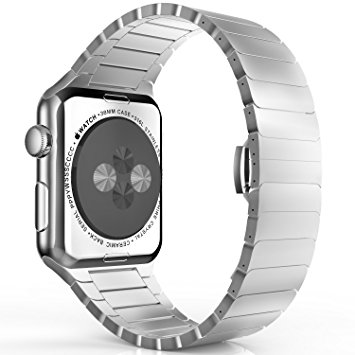 MoKo Apple Watch Band, Stainless Steel Replacement Smart Watch Band Wrist Strap Bracelet with Butterfly Buckle Clasp for 38mm All Models – Silver (Not Fit iWatch 42mm Version 2015)