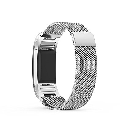 Fitbit Charge 2 Metal Band Silver, Ztotop Accessories Milanese Loop Stainless Steel Metal Bracelet Strap with Unique Magnet Lock for Fitbit Charge 2 HR 5.5" - 9.3"