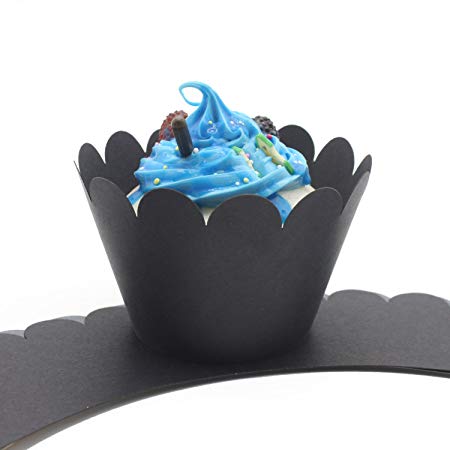 UNIQLED Filigree Crown Bake Cake Paper Cups Little Vine Cupcake Wrappers Baking Cup Liner Muffin Holder Case for Wedding Birthday Baby Shower Party Decoration (100, Black)
