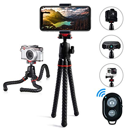 Phone Tripod LINKCOOL 360 Degree Rotation Foldable Flexible Octopus Travel Tripod for iPhone Camera Samsung Smartphone Sports Action Camera with Bluetooth Wireless Remote Shutter - Black