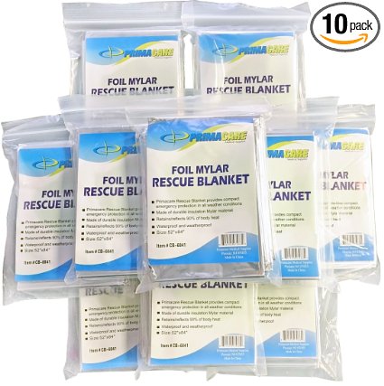 Primacare HB-10 Emergency Foil Mylar Thermal Blanket, 52" Length x 84" Width (Pack of 10)