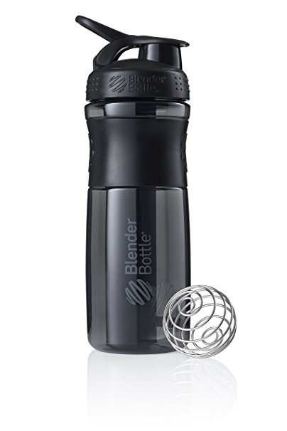 BlenderBottle SportMixer Tritan Grip Shaker Bottle, Transparent Black/Grey, 28-Ounce