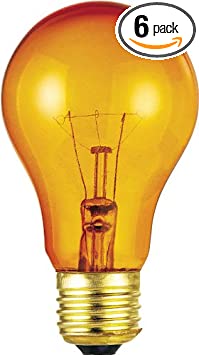 Westinghouse 0344300, 25w, 120v Trans Amber Incandescent A19 Light Bulb - 2500 Hour, 6-Pack