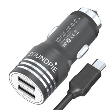 SOUNDPIE 30W 2-Port USB Car Charger with Qualcomm Quick Charge 2.0 Technology For Samsung Galaxy S7/S6/Edge/Edge Plus iPhone 6S 6S Plus Includes a 3.3ft Quick Charge Micro USB Cable(Black)