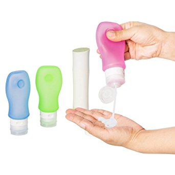 HappyDavid Silicone Travel Toiletry Bottles Set of 3 TSA Approved Squeezable Refillable Travel Containers For Shampoo Conditioner Lotion Toiletries