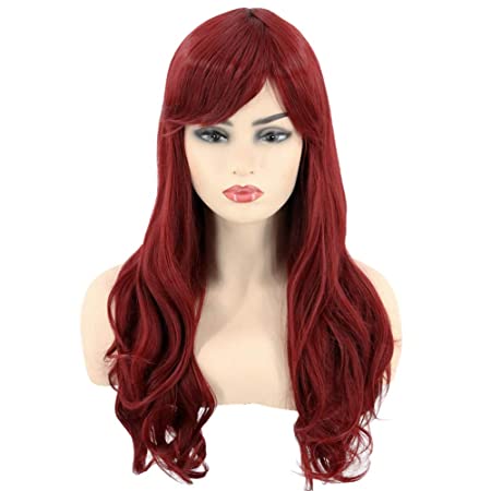 Topcosplay Women‘s Hair Wig Dark Red Long Wavy Jessica Rabbit Wig Ariel Wig Cosplay Party Wig(Wine Red)