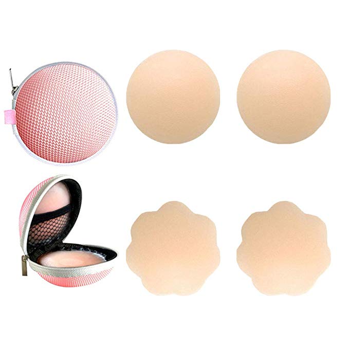 2/4 Pairs Womens Reusable Adhesive Nipple Covers Invisible Round Silicone Cover