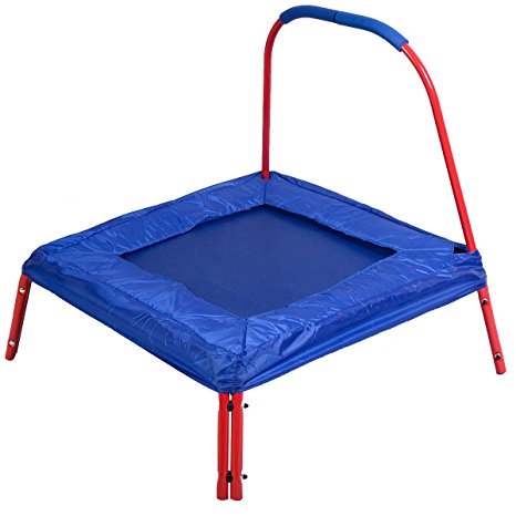 Giantex 3' X 3' Square Jumping Trampoline w/ Handle Bar and Safety Pad for Kids Blue/red (Blue)