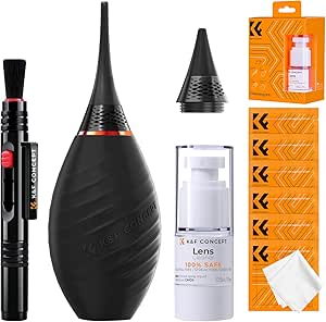 K&F Concept 10-in-1 Camera Cleaning Kit with Lens Pen, Rocket Air Blower-Extension & Short Nozzle, Microfiber Cleaning Cloth, Cleaning Liquid for DSLR Camera Lens Cell Phones Cleaning Tool Accessories