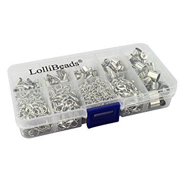 LolliBeads (TM) Silver Plated Barrel Leather Cord Ends, Lobster Clasp and Extension Chains Kits Assorted Pack (60 sets) by LolliBeads