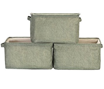 StorageWorks Polyester Storage Basket, Foldable Basket Bin Organizer, Olive, Large, 3-Pack