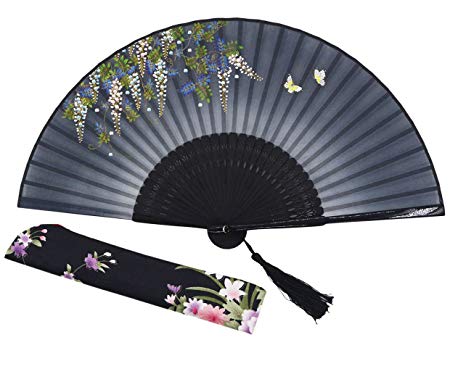 Amajiji Charming Elegant Modern Woman Handmade Bamboo Silk 8.27" Folding Hand Fan (Green)